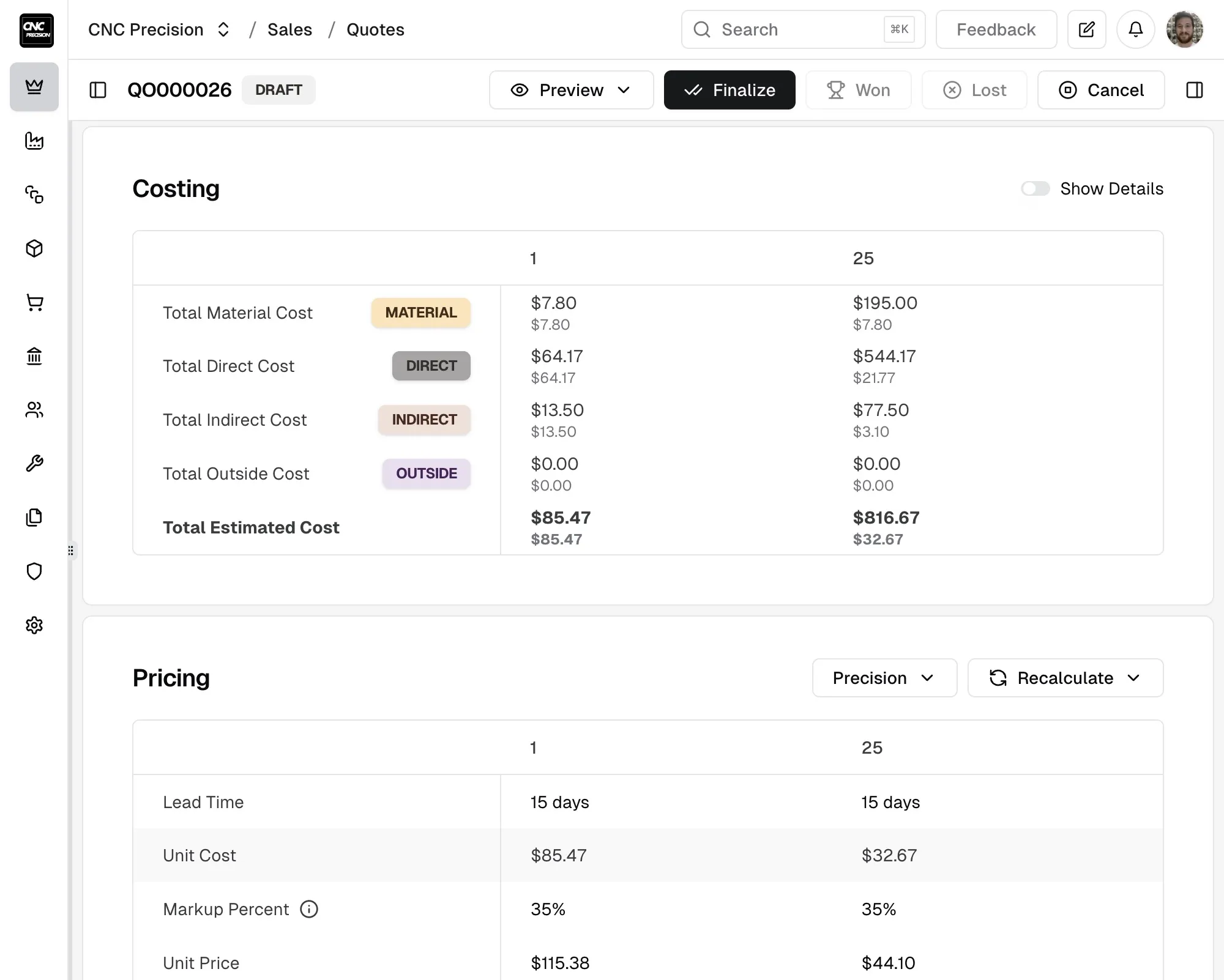 Quote Pricing